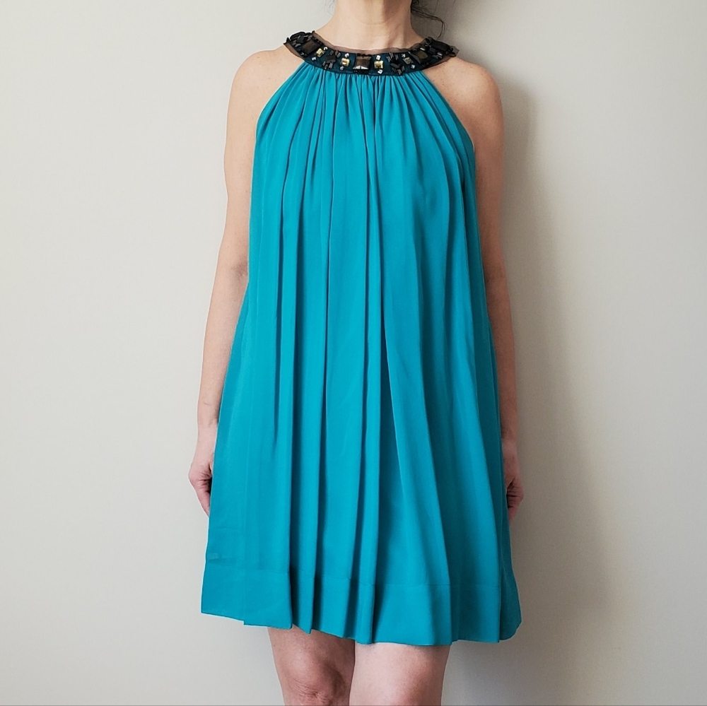 BCBGMaxAzria Elegant Teal Sleeveless A-line Dress